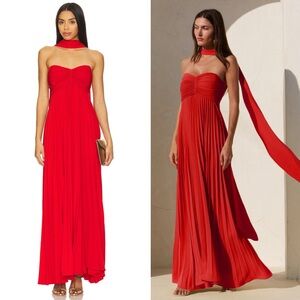 Red Strapless Maxi Dress with Chiffon Scarf